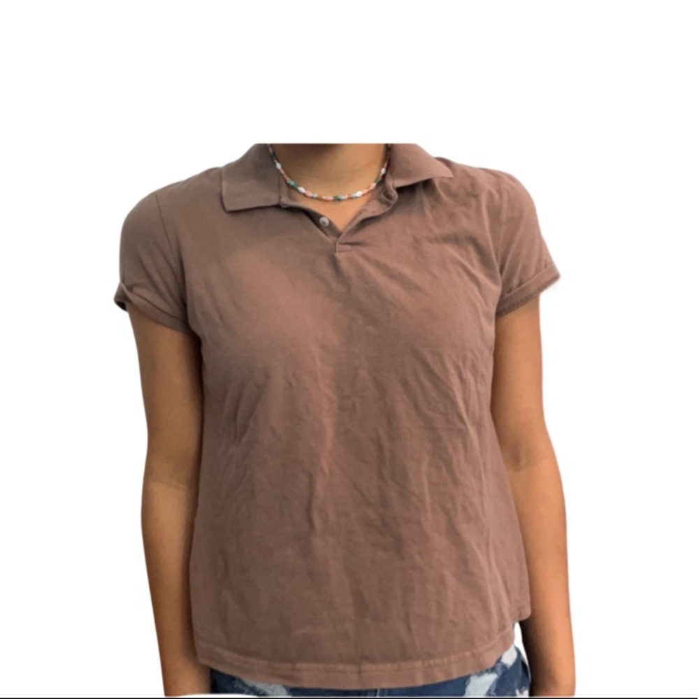 Brown Women’s CHEROKEE Button T-Shirt With Collar Size X-Large